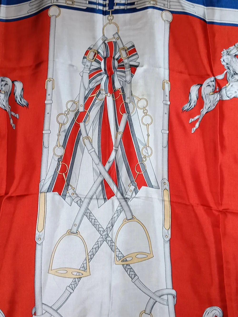 Equestrian Print Silkfeel Scarf in Red, Blue & White